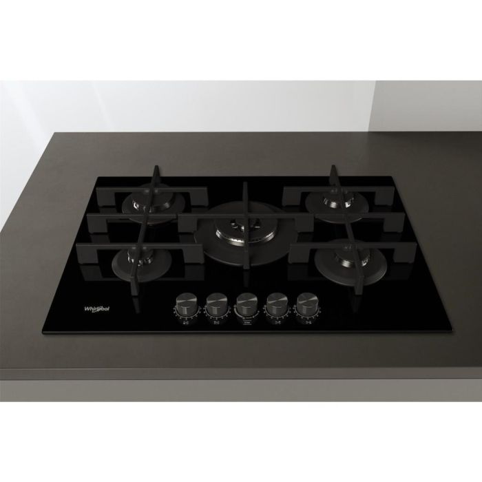Whirlpool GOWL 758/NB W Collection Hob 5 Burners Gas on Glass 75cm - Black