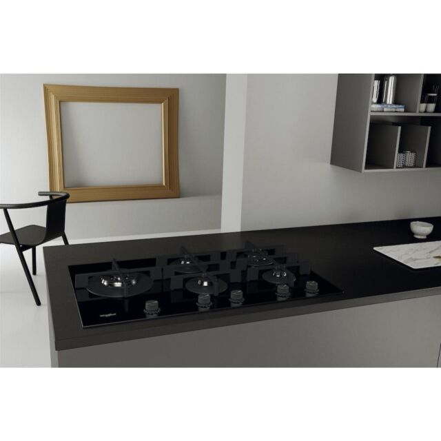 Whirlpool GOWL 758/NB W Collection Hob 5 Burners Gas on Glass 75cm - Black