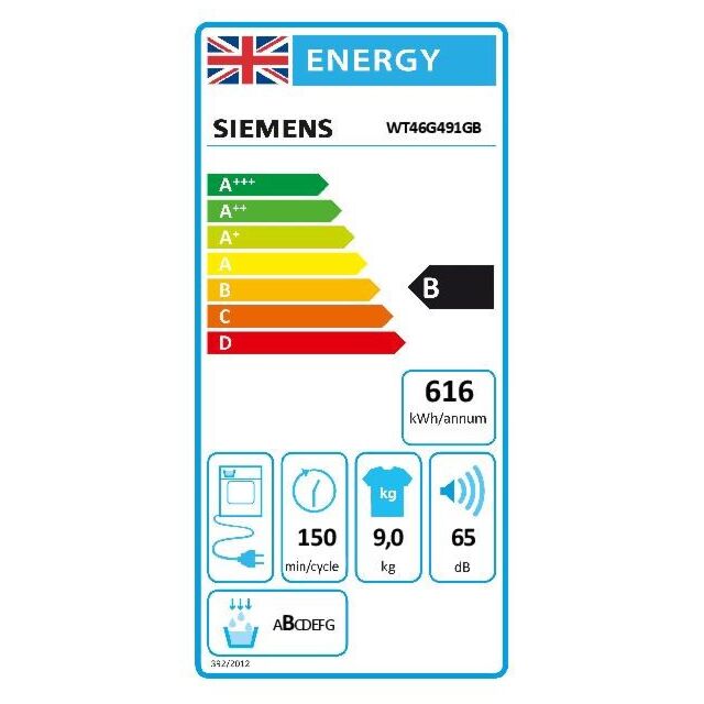 Siemens WT46G491GB, Condenser tumble dryer