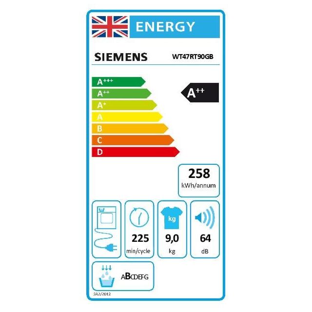 Siemens WT47RT90GB, Heat pump tumble dryer